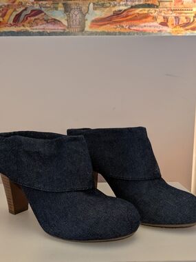 Steve Madden Vintage Dark Blue Denim Fold-Over Heeled Mules - Women